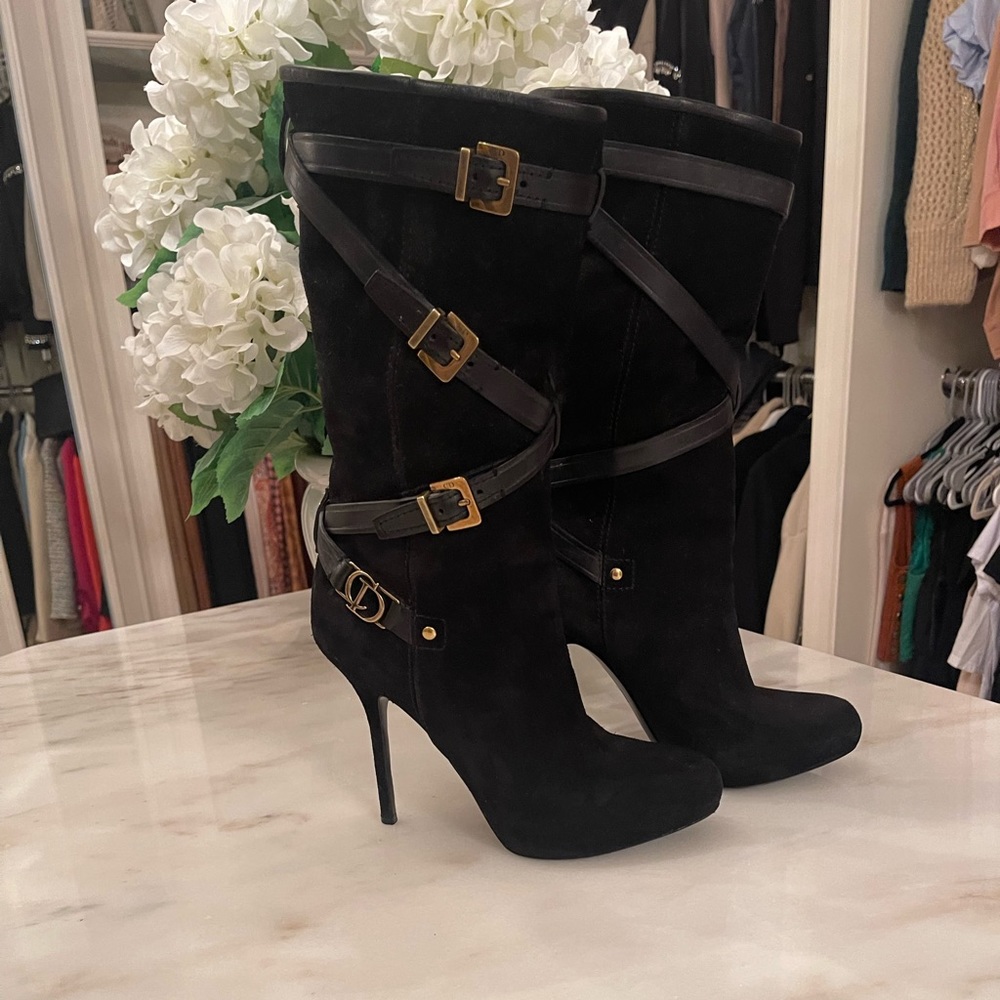 Christian Dior black suede boots.  Size 39 1/2.